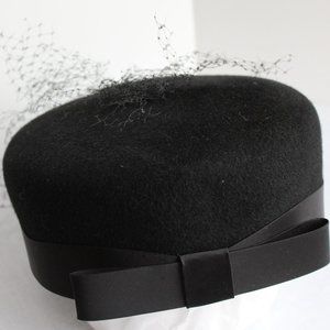 Black Vintage Wool Pillbox Hat